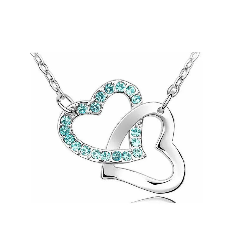 shine rhinestone Double Heart pendant necklace fashion jewelry wedding lover party top quality dropshipping romantic summer gift shine rhinestone Double Heart pendant necklace fashion jewelry wedding lover party top quality dropshipping romantic summer gift
